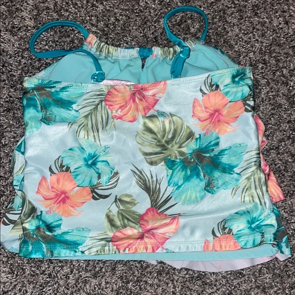 Justice Tropical Floral Kids Bikini - Teal and Orange